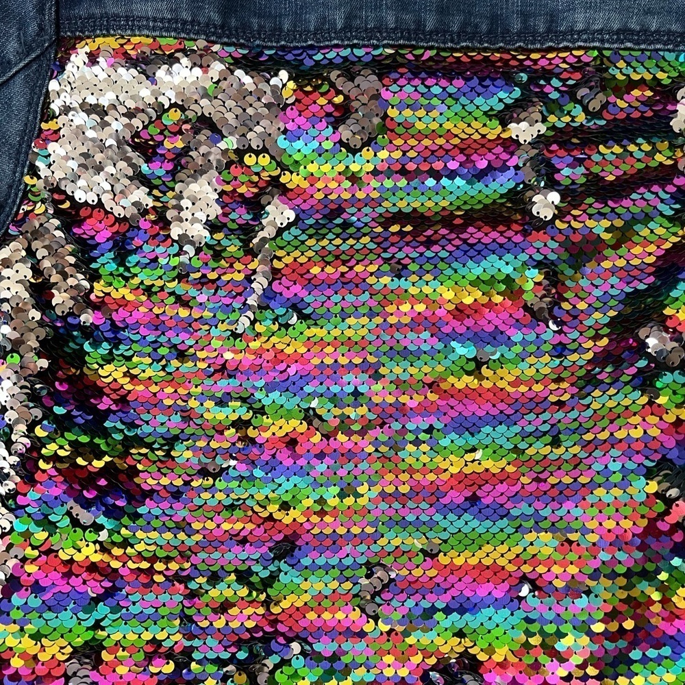 Girls Reverse Sequins Denim Jean Jacket Size Small - Picture 2 of 7